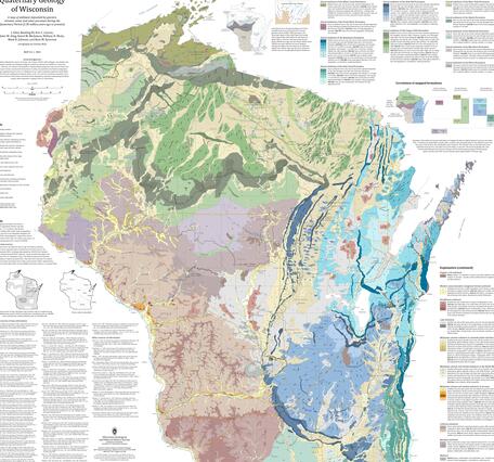 A geologic map of the state of Wisconsin.