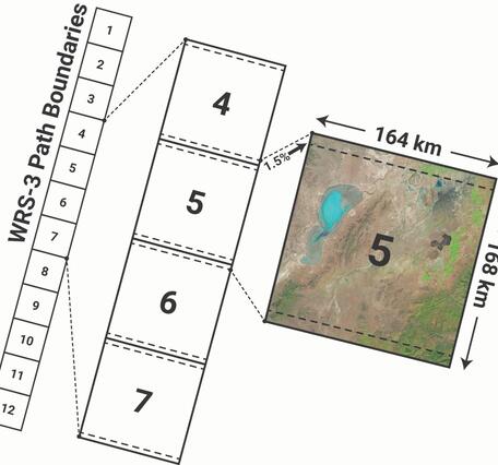 An image showing a grid and a Landsat image