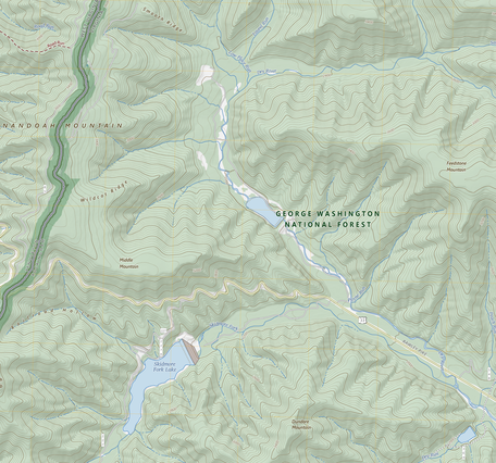 Custom 25K Recreation Topo map of the George Washington National Forest area