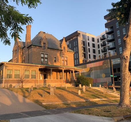 Halloween decoration in front lawn of the Wattles House