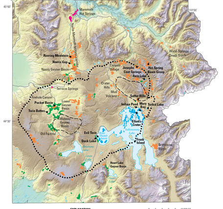 Map showing the location of active thermal areas