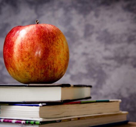 Image of apple on books