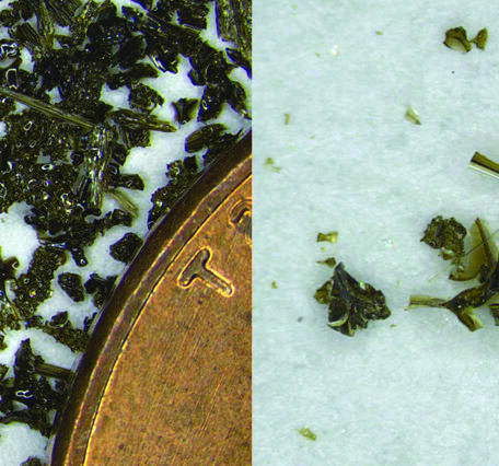 Color photographs of volcanic ash taken with a microscope