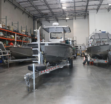 The boat warehouse at the CAWSC West Sacramento Projects Office. 
