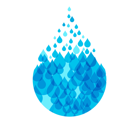 Many small water droplets collecting in a water droplet shaped pool