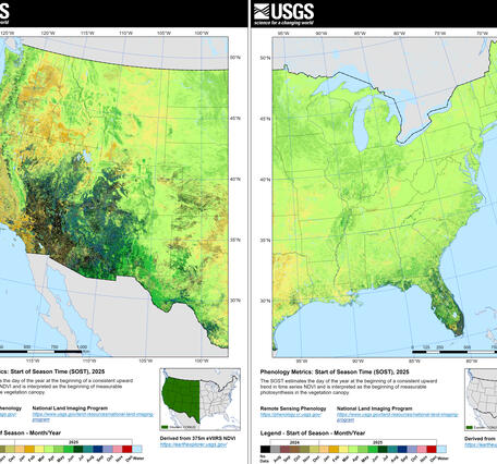 Western and Eastern region eVIIRS Remote Sensing Phenology Start of Season for 2025
