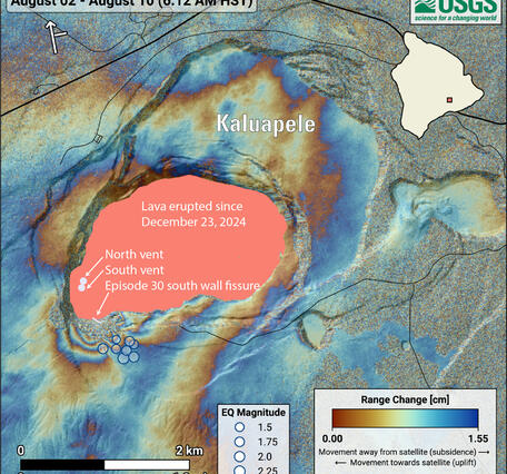 Color map showing deformation on a volcano
