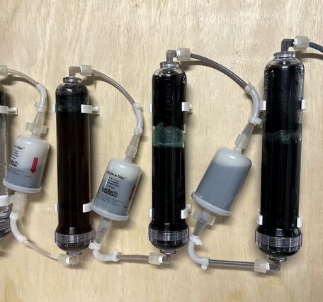 Experimental flow through system for testing lignin foam composite for mercury removal in natural surface waters