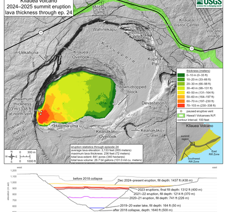 Color map showing lava thickness within a crater