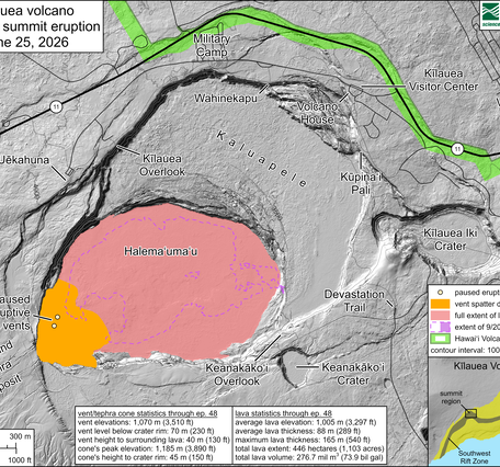 Color map of recent eruption area
