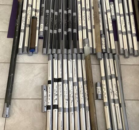 an array tubes containing lake coring samples to be processed