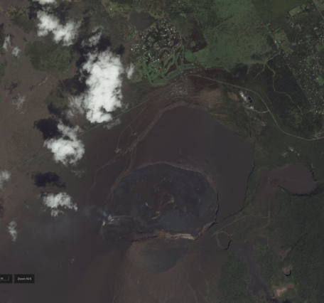 Color satellite image of caldera at the summit of a volcano