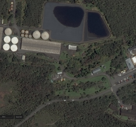 Color satellite image of infrastructure near summit of volcano