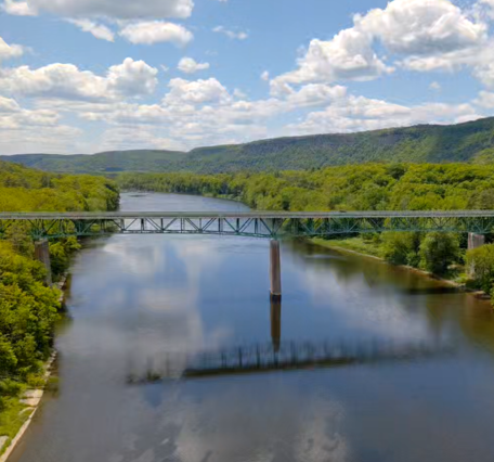 Looking out over the Delaware River from an aerial View