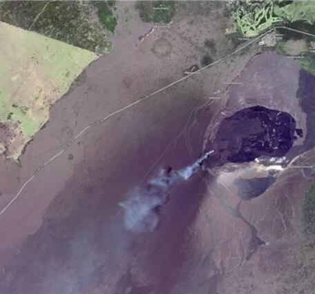 Color satellite image of eruption area