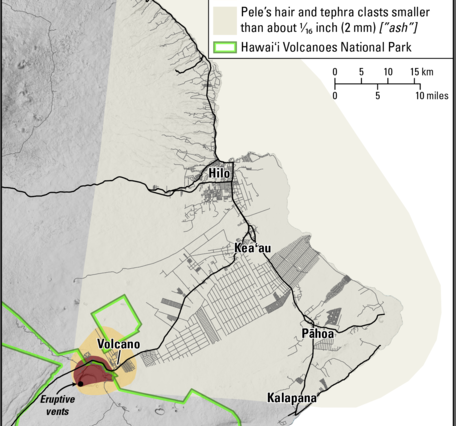 Color map of tephra fallout associated with a volcanic eruption