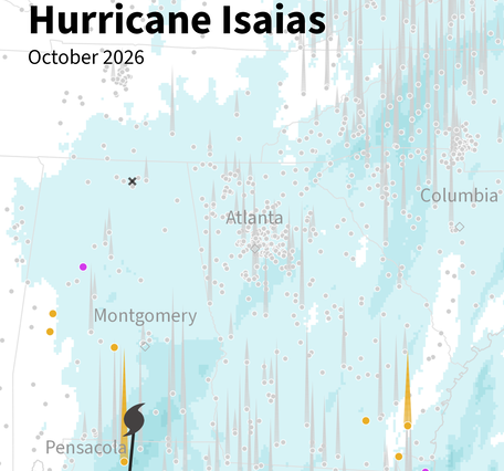  Map tracking Hurricane Isaias across the Gulf Coast and Southeast U.S. from October 7 through October 12.