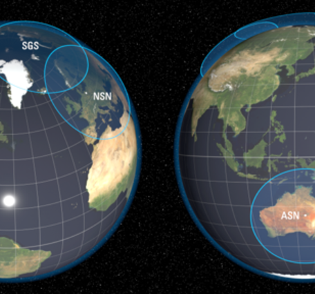 World map displaying the Landsat 8 and Landsat 9 Ground Network stations