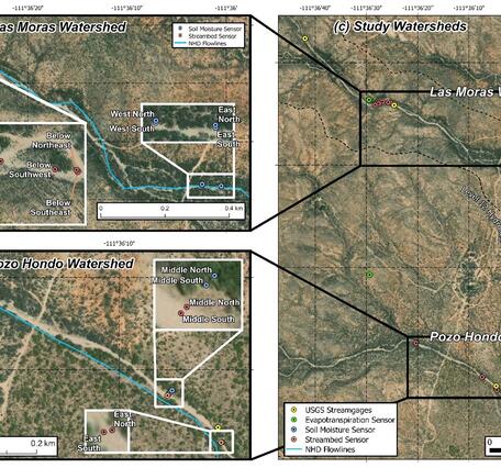 Figure 3. Map of paired watershed monitoring devices INSTALLED AT Santa Margarita Ranch. 
