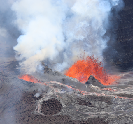 Lava fountaining from within a crater