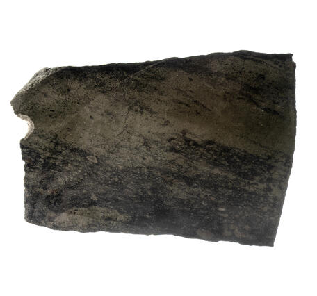 Isolated specimen of magnetite with minnesotaite and iron.