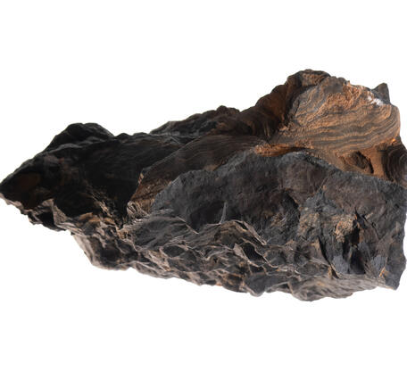 High-definition image of pyrolusite specimen with dark coloration and fibrous structure.