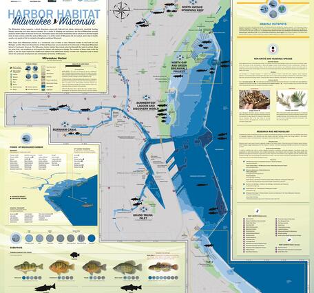 Vibrant map of the Harbor Habitat of Milwaukee, Wisconsin