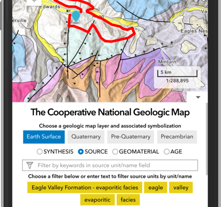 A simulated picture of a smartphone showing the new USGS Cooperative National Geologic Map web tool