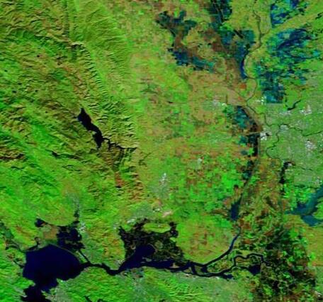 Satellite image of land and water