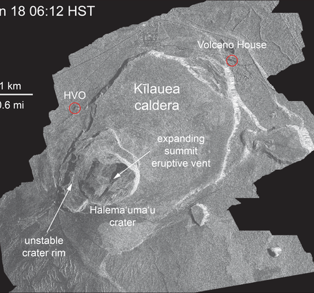 animated gif of radar images showing slumping at the crater over time