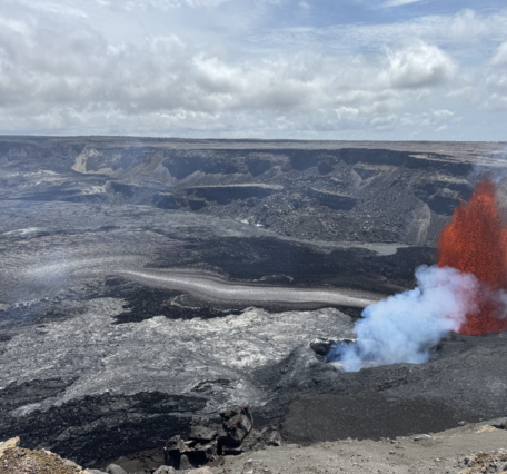 Vigorous lava fountaining within a volcanic crater