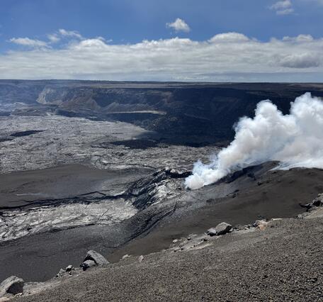 Color photograph of degassing volcanic vents