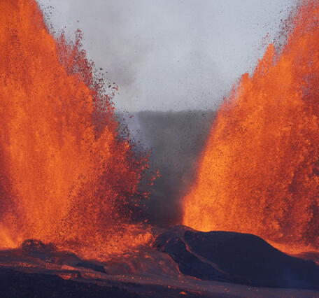 Color photograph of lava fountains