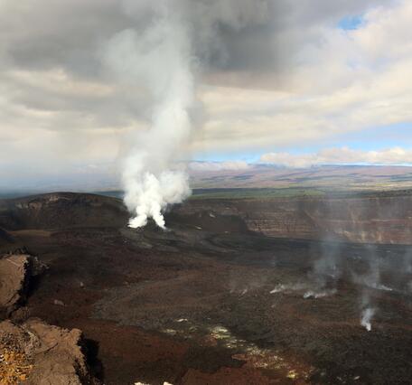 Color photograph of volcanic eruption area