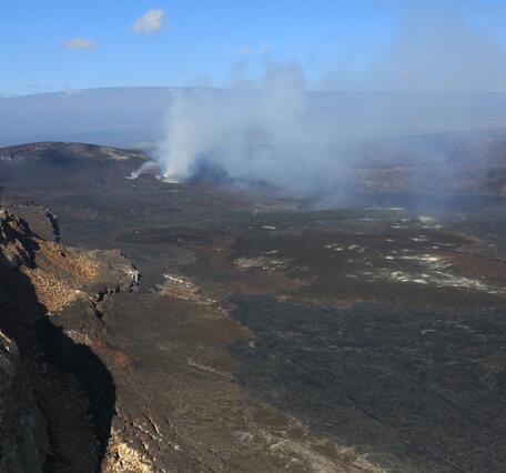 Color photograph of volcano summit