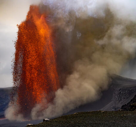 Color photograph of lava fountain