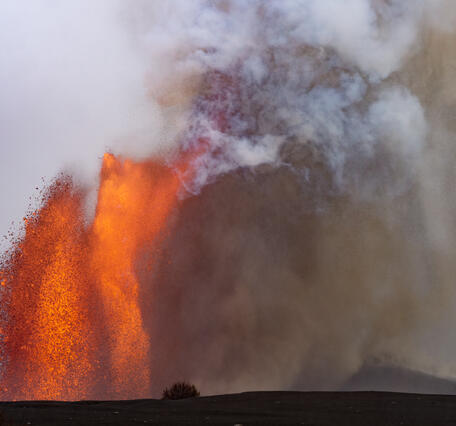 Color photograph of lava fountain