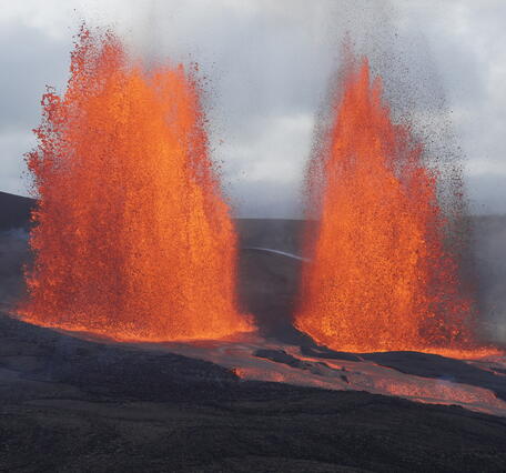 Color photograph of lava fountains