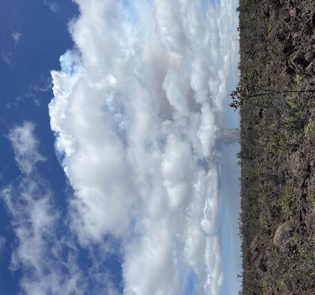 Color photograph of volcanic plume