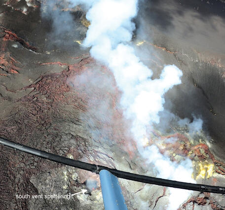 Color photograph of volcanic vent degassing
