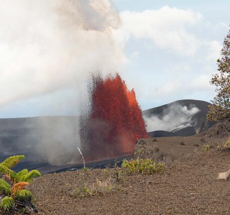 Color photograph of lava fountain