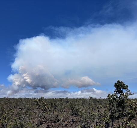 Color photograph of volcanic plume