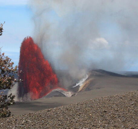 Color photograph of lava fountain