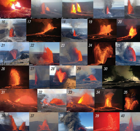 Color photo compilation showing photographs of eruptive episodes