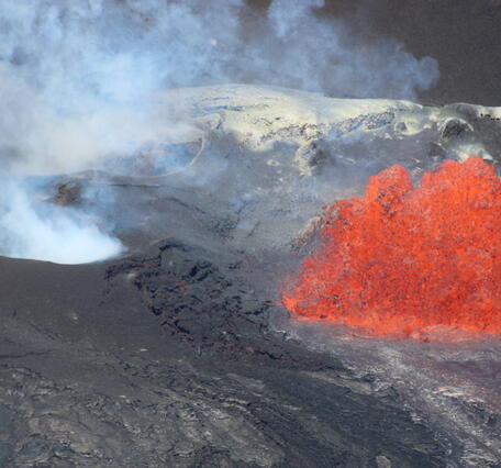 Color photograph of lava fountain