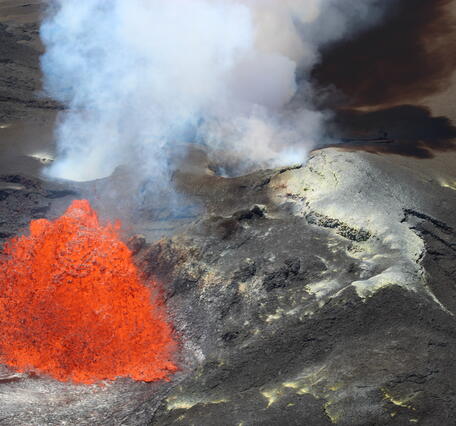 Color photograph of lava fountain