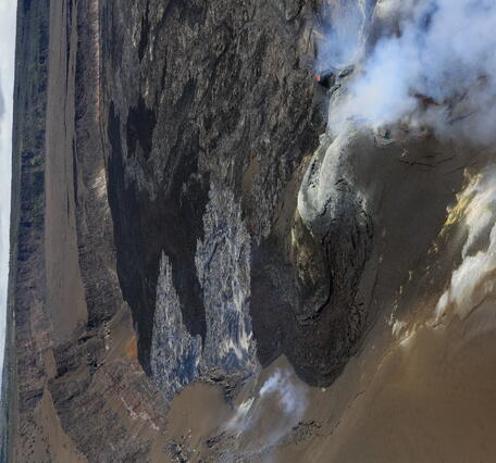 Color photograph of crater wall