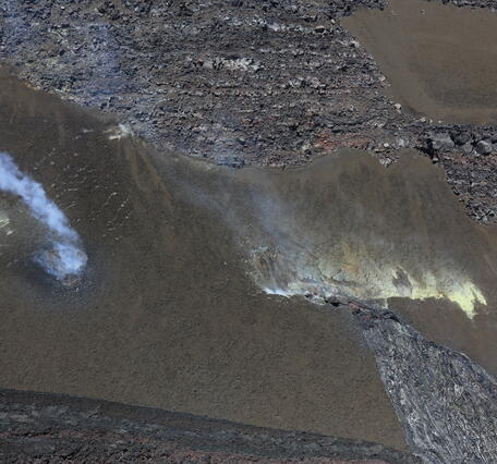 Color photograph of volcanic vents in crater wall