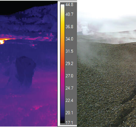 Side by side showing thermal and visual image of hot crack