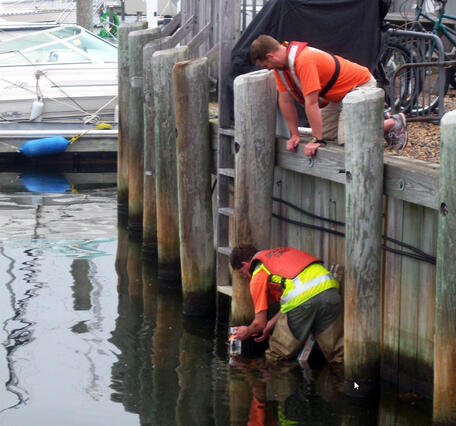 Water level sensor installation before Tropical Storm Irene